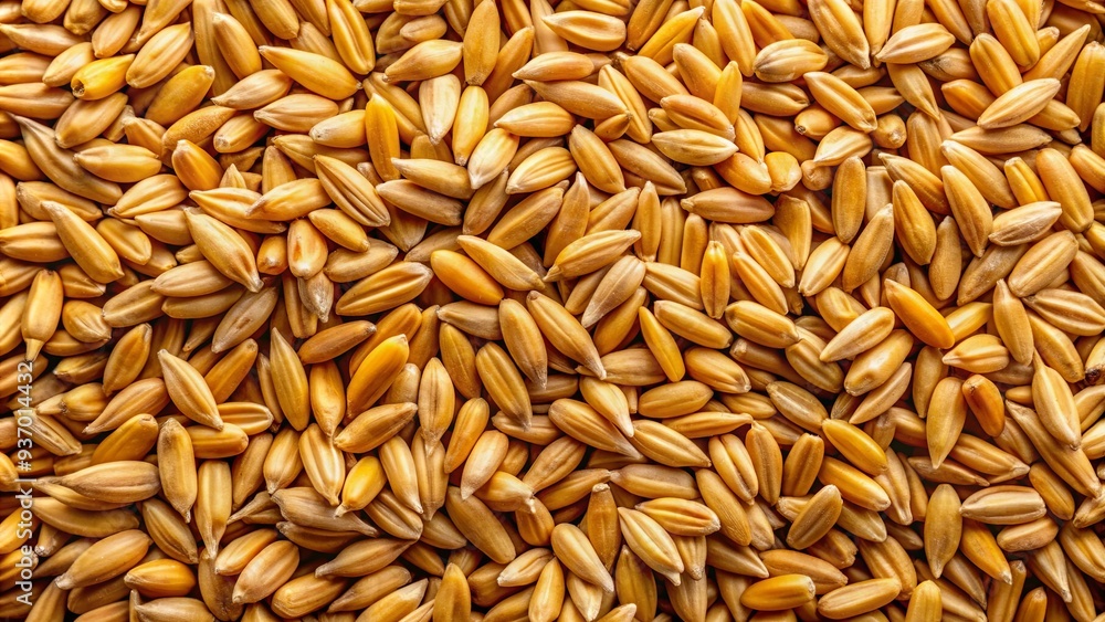 Close up of healthy organic ancient grain kamut grains in natural light, showcasing its unique texture and color Close up of healthy organic ancient grain kamut grains in natural light, showcasing its unique texture and color