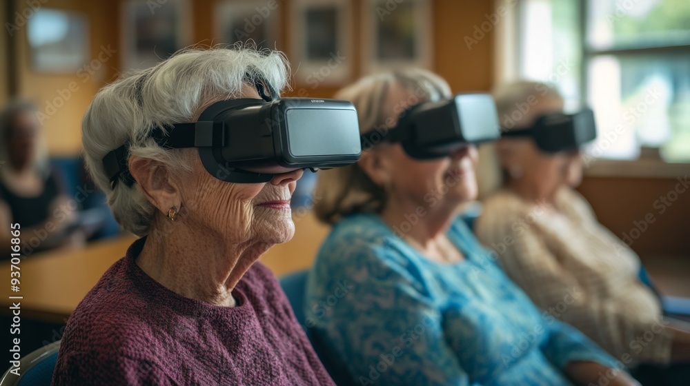 Senior Women Experiencing Virtual Reality Headset Technology Senior Women Experiencing Virtual Reality Headset Technology