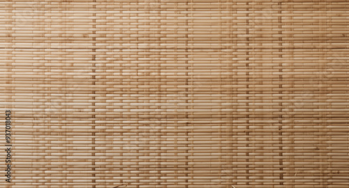 A close-up view of a bamboo mat or screen, showcasing the natural texture and pattern of the bamboo sticks arranged horizontally and vertically. Japanese traditional tatami texture.