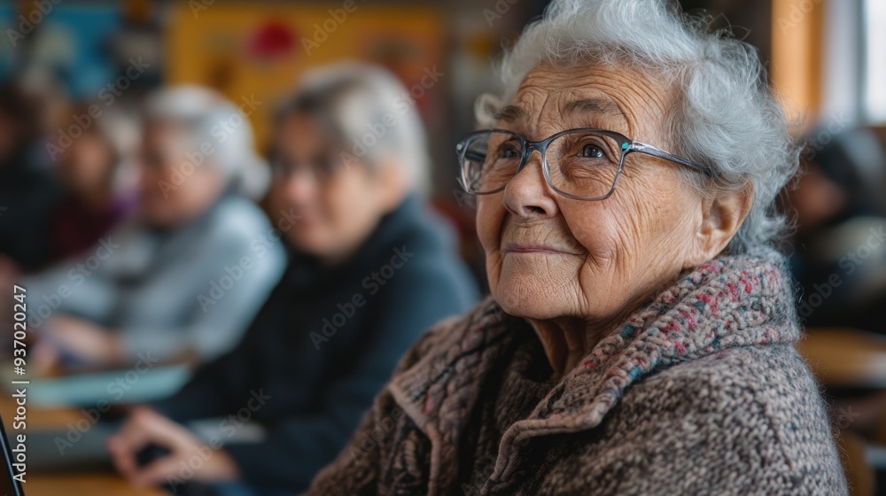 Elderly Woman in Glasses Looking Upwards Elderly Woman in Glasses Looking Upwards