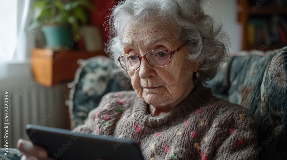 Senior Woman Using Tablet At Home Close Up Senior Woman Using Tablet At Home Close Up