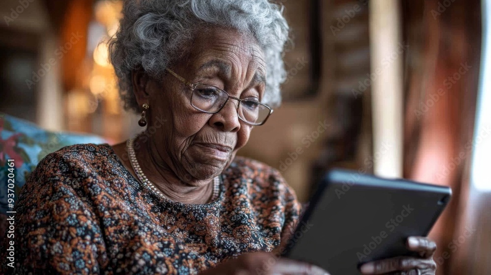 Senior Woman Using Tablet at Home Close Up Senior Woman Using Tablet at Home Close Up