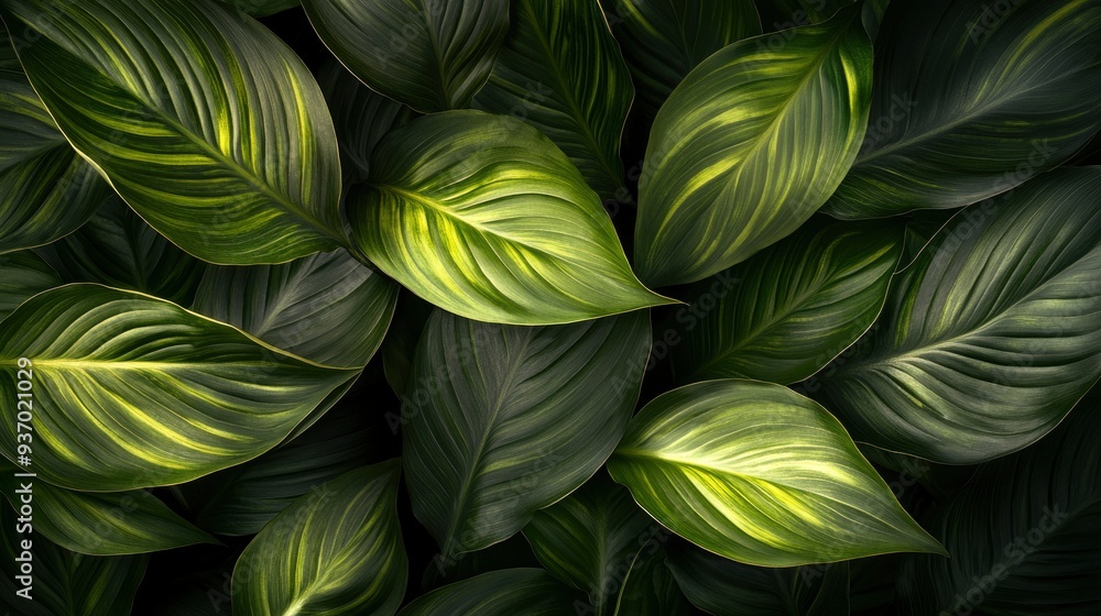 The leaves of Spathiphyllum cannifolium, abstract dark green surface, natural background, tropical leaves , ai The leaves of Spathiphyllum cannifolium, abstract dark green surface, natural background, tropical leaves , ai