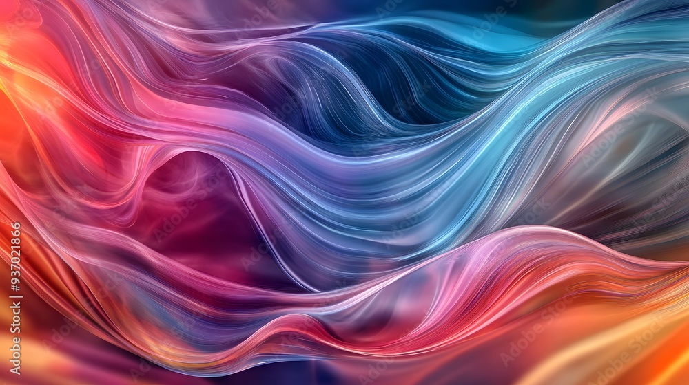 81. Dynamic wave patterns in vivid hues interacting in a clear, transparent space 81. Dynamic wave patterns in vivid hues interacting in a clear, transparent space