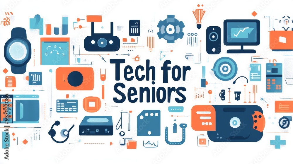 Tech for Seniors Modern Technology Illustration Tech for Seniors Modern Technology Illustration