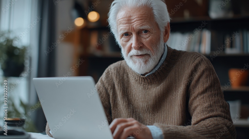 Senior Man Using Laptop Working from Home Retirement Lifestyle Technology Senior Elderly Man Online Senior Man Using Laptop Working from Home Retirement Lifestyle Technology Senior Elderly Man Online