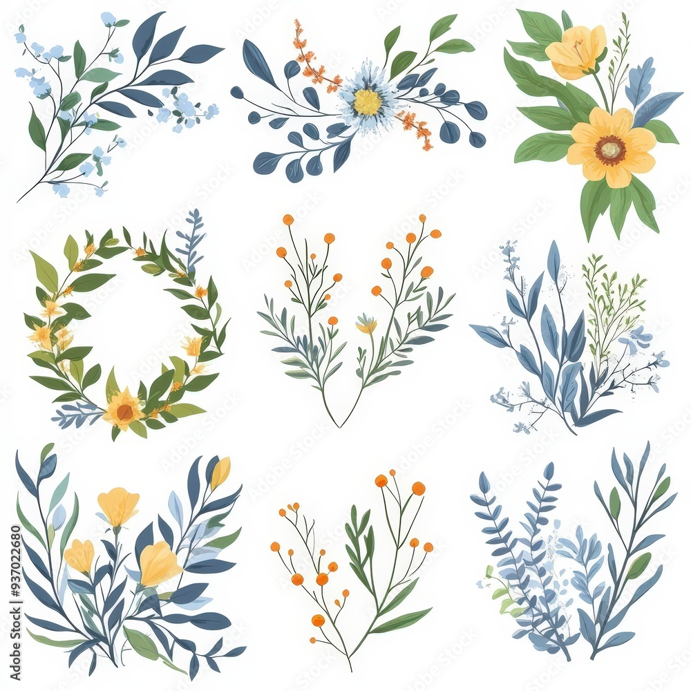 Botanical Elegance: Floral Frame and Graceful Wildflower Branches for Wedding Invitation - Feminine Rustic Vector Illustration Botanical Elegance: Floral Frame and Graceful Wildflower Branches for Wedding Invitation - Feminine Rustic Vector Illustration