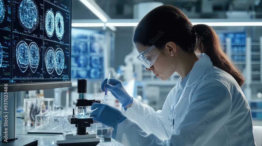 A Scientist Analyzing a Sample Under a Microscope A Scientist Analyzing a Sample Under a Microscope
