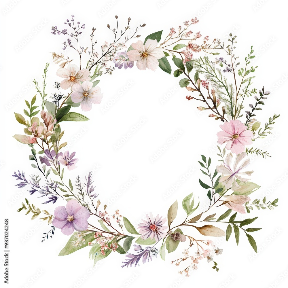 Fototapeta premium Graceful Botanical Wreath and Floral Frame for Wedding Invitation - Rustic Feminine Vector Illustration