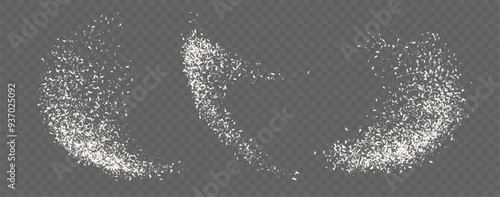Obraz na płótnie Coconut flakes, flying grated and desiccated coconut powder, dry scattered coco texture. Vector illustration. w salonie