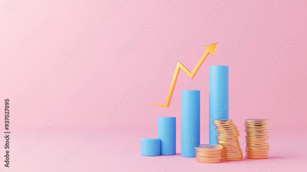Financial Growth Visualization with a Bar Graph and Gold Coins Financial Growth Visualization with a Bar Graph and Gold Coins