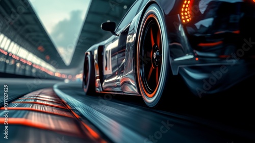 Black Race Car Speeding on a Track