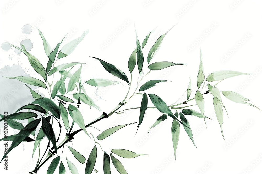 Elegant bamboo leaves with a subtle watercolor effect, perfect for nature-themed designs and tranquil backgrounds. Elegant bamboo leaves with a subtle watercolor effect, perfect for nature-themed designs and tranquil backgrounds.