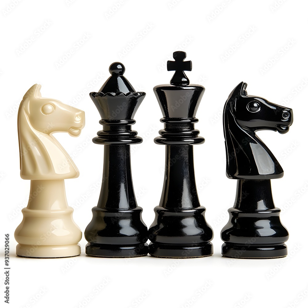 Chess Pieces on Minimalist White Background Showcasing Game Strategy and Intellectual Challenge