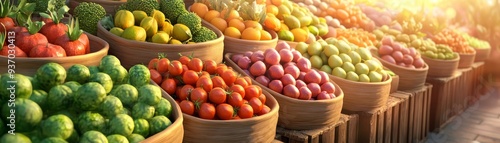 Fresh Fruit and Vegetable Display at Market Stall photo