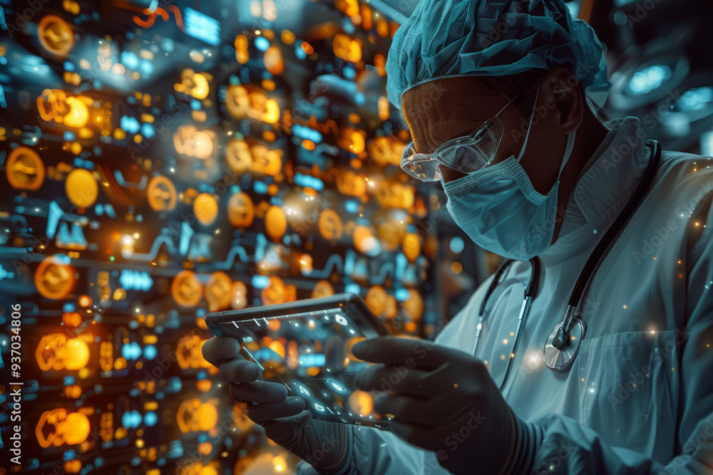 a surgeon using a transparent tablet a surgeon using a transparent tablet