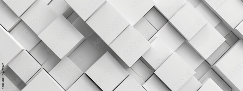 Fototapeta premium Geometric white square tiles creating a 3D pattern