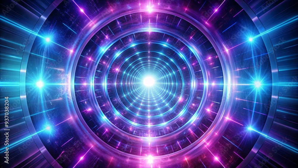 Fototapeta premium Radial blue and purple light glowing in dark tunnel, creating a mesmerizing and mystical atmosphere
