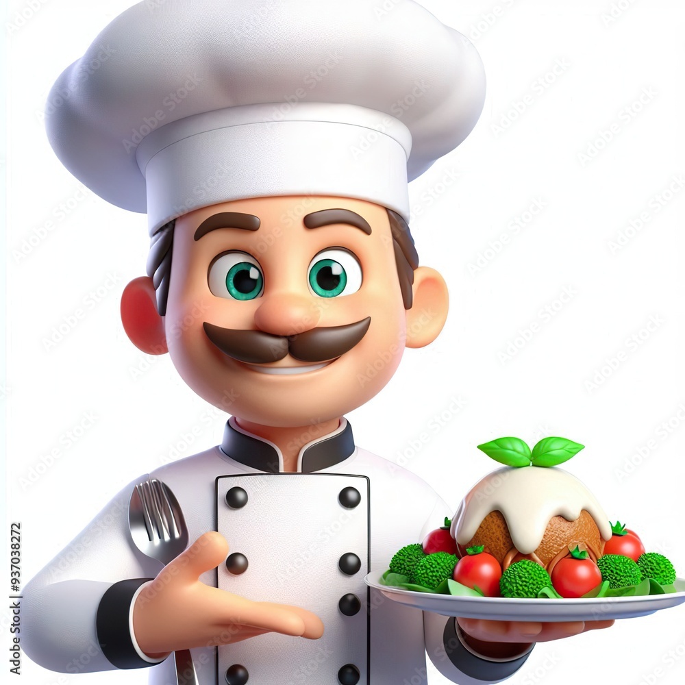 A cartoon chef presenting a dish, looking proud A cartoon chef presenting a dish, looking proud