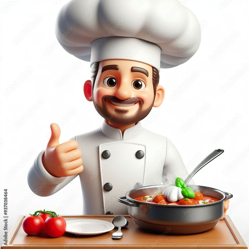 A cartoon chef presenting a dish, looking proud A cartoon chef presenting a dish, looking proud