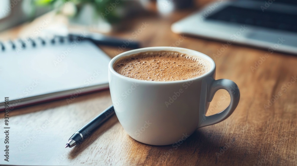 A cup of coffee on a work desk, with a notebook and pen in the background, symbolizing a quick coffee break. A cup of coffee on a work desk, with a notebook and pen in the background, symbolizing a quick coffee break.