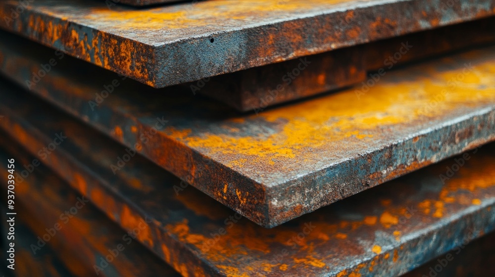 Rusty Metal Plates Stacked, Industrial Texture Rusty Metal Plates Stacked, Industrial Texture