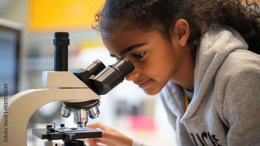 Young Girl Observing Through a Microscope Young Girl Observing Through a Microscope
