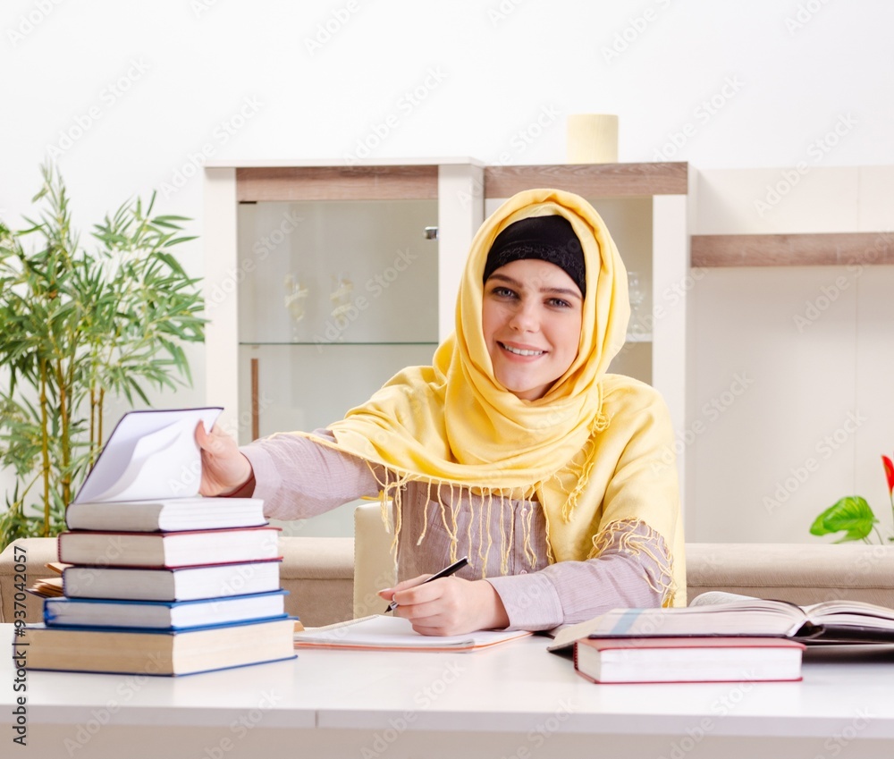 Female student in hijab preparing for exams Female student in hijab preparing for exams