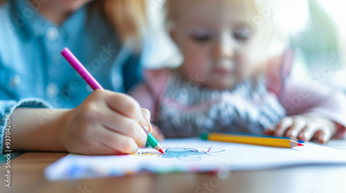 Wallpaper Mural Child drawing with crayons at home Torontodigital.ca