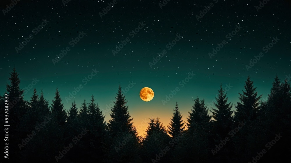 Full Moon Over Silhouetted Forest Full Moon Over Silhouetted Forest