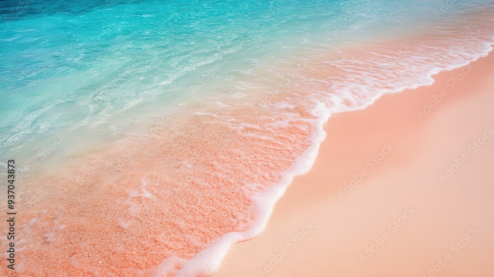 Fototapeta premium Turquoise Ocean Water Meets Pink Sand Beach - Tropical Vacation Background