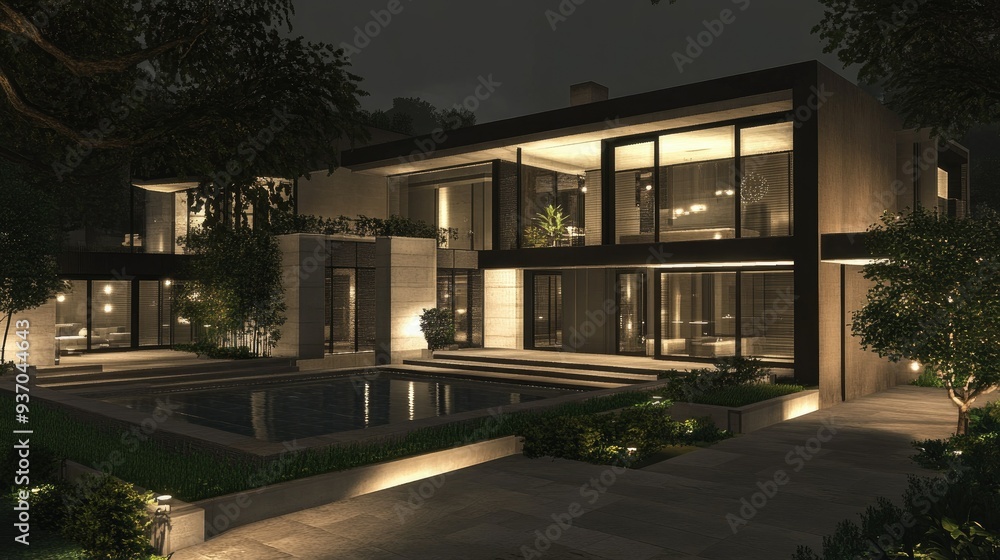 A modern mansion with sleek lines and a spacious courtyard, offering an upscale and sophisticated setting. - A modern mansion with sleek lines and a spacious courtyard, offering an upscale and sophisticated setting. -
