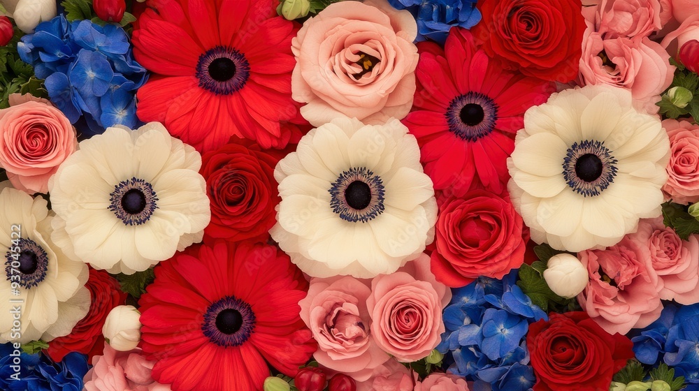 Vibrant Floral Bouquet with Red, White and Blue Flowers Vibrant Floral Bouquet with Red, White and Blue Flowers