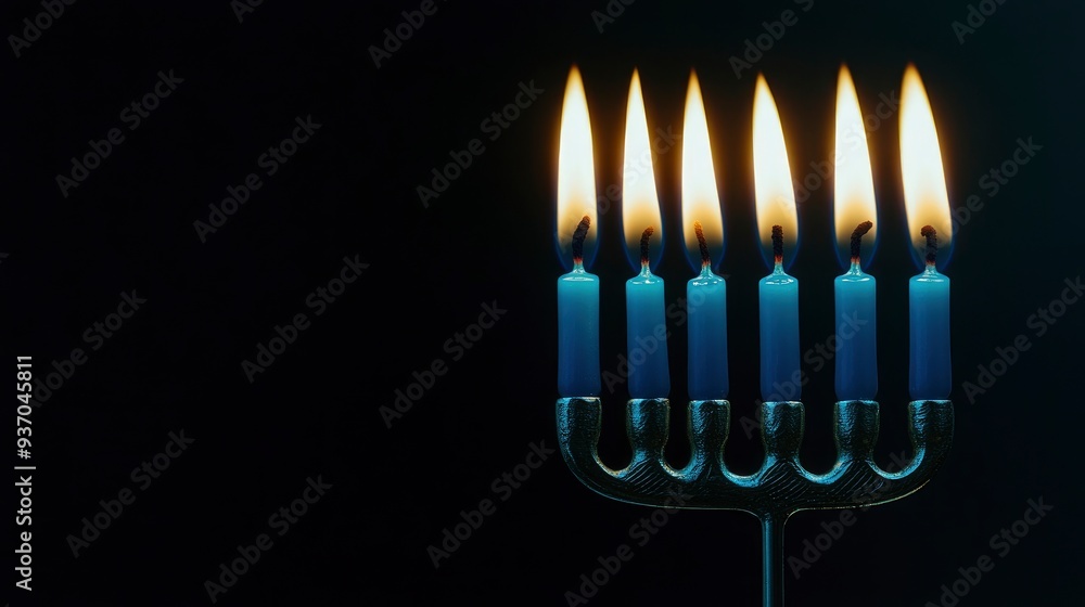 Menorah with Burning Candles on a Black Background Menorah with Burning Candles on a Black Background