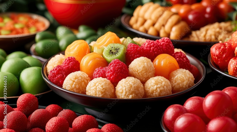 Colorful Fruit and Dessert Platter on a Table Colorful Fruit and Dessert Platter on a Table