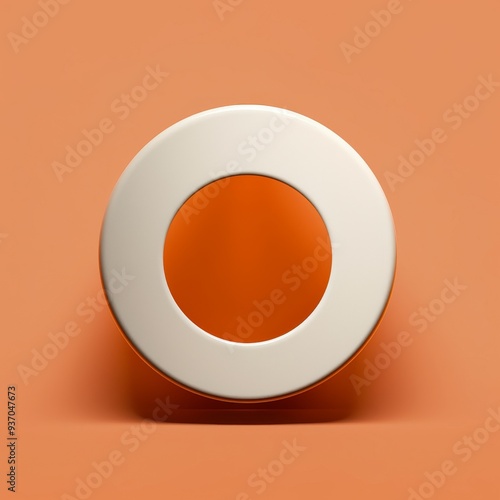 Modern Abstract 3D Illustration of a White Ring on Orange Background photo