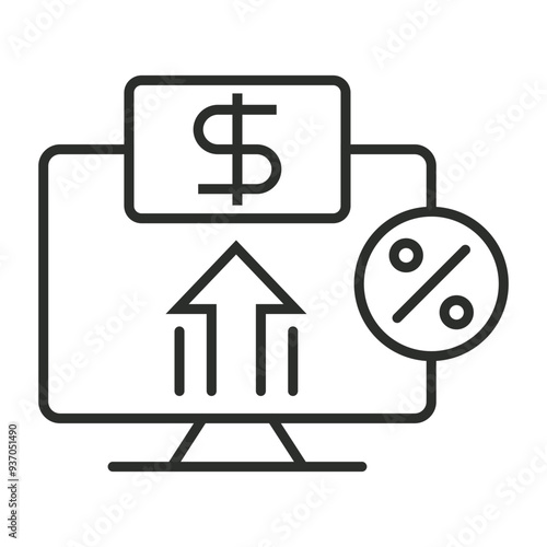 Digital performance outline icon, showing marketing outline icon, minimalist vector illustration and transparent graphic element. Isolated on white background