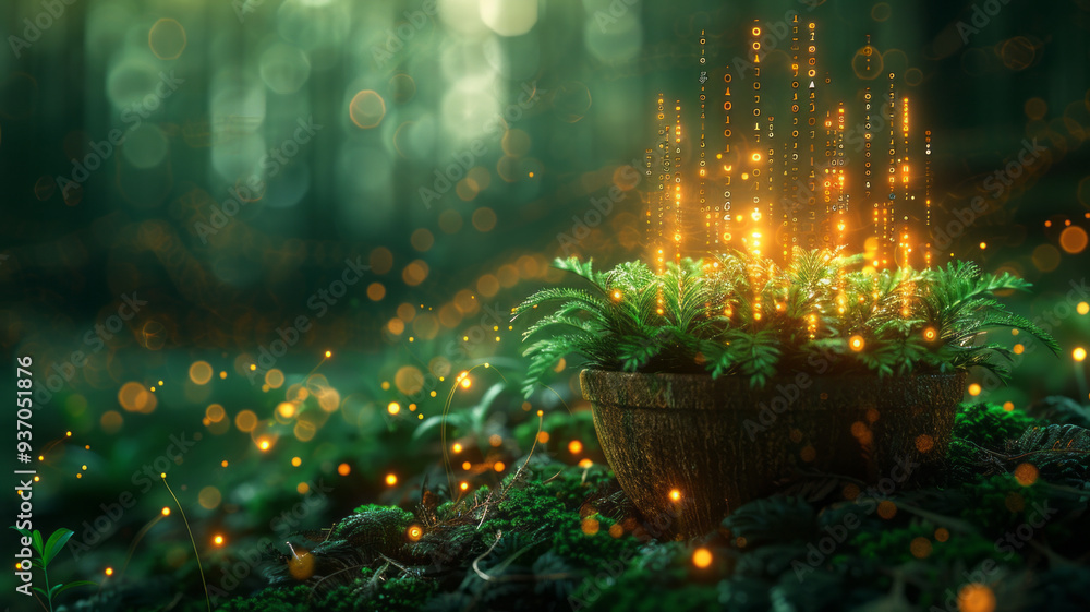 Naklejka premium wheat bucket with big data visualization elements, in digitalization style in low contrast, green colors,