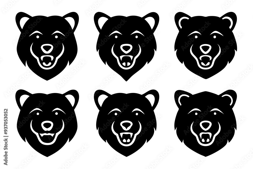 Set of Bear head icon silhouette vector illustration Set of Bear head icon silhouette vector illustration