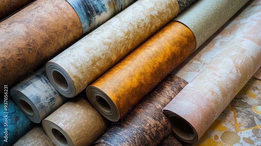 Various wallpaper rolls. Different textures and colors , ai Various wallpaper rolls. Different textures and colors , ai