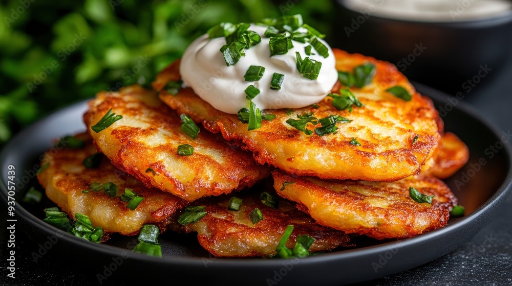 Crispy Potato Pancakes with Sour Cream and Chives Crispy Potato Pancakes with Sour Cream and Chives