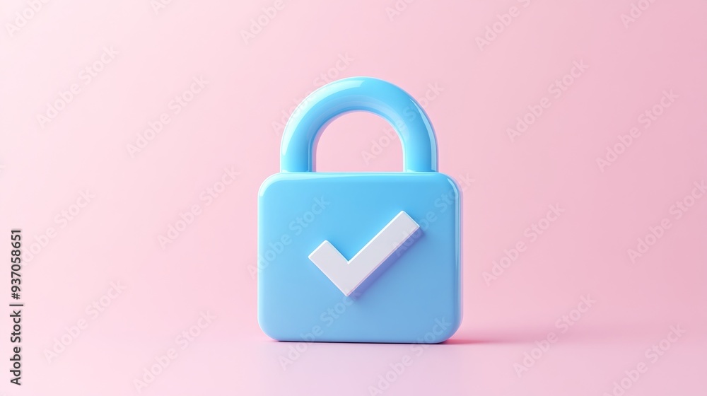 Blue Padlock with White Checkmark on Pink Background Blue Padlock with White Checkmark on Pink Background