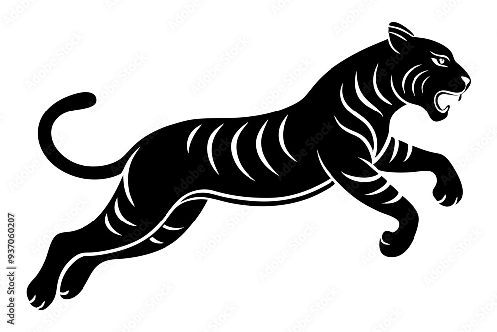 Obraz premium tiger jumping silhouette, jumping leopard, Jumping tiger silhouette vector illustration