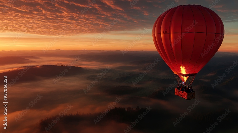 Obraz premium Hot Air Balloon Soaring Above the Clouds at Sunrise