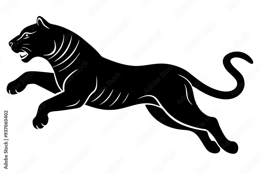 Naklejka premium tiger jumping silhouette, jumping leopard, Jumping tiger silhouette vector illustration