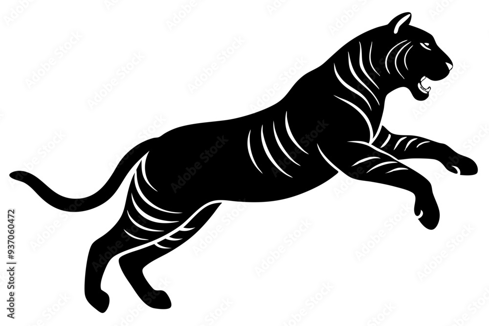 Obraz premium tiger jumping silhouette, jumping leopard, Jumping tiger silhouette vector illustration
