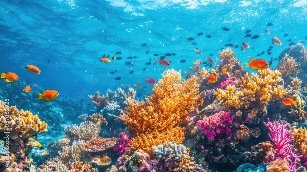 Vibrant Coral Reef with Fish Underwater Tropical Ocean Scene Vibrant Coral Reef with Fish Underwater Tropical Ocean Scene
