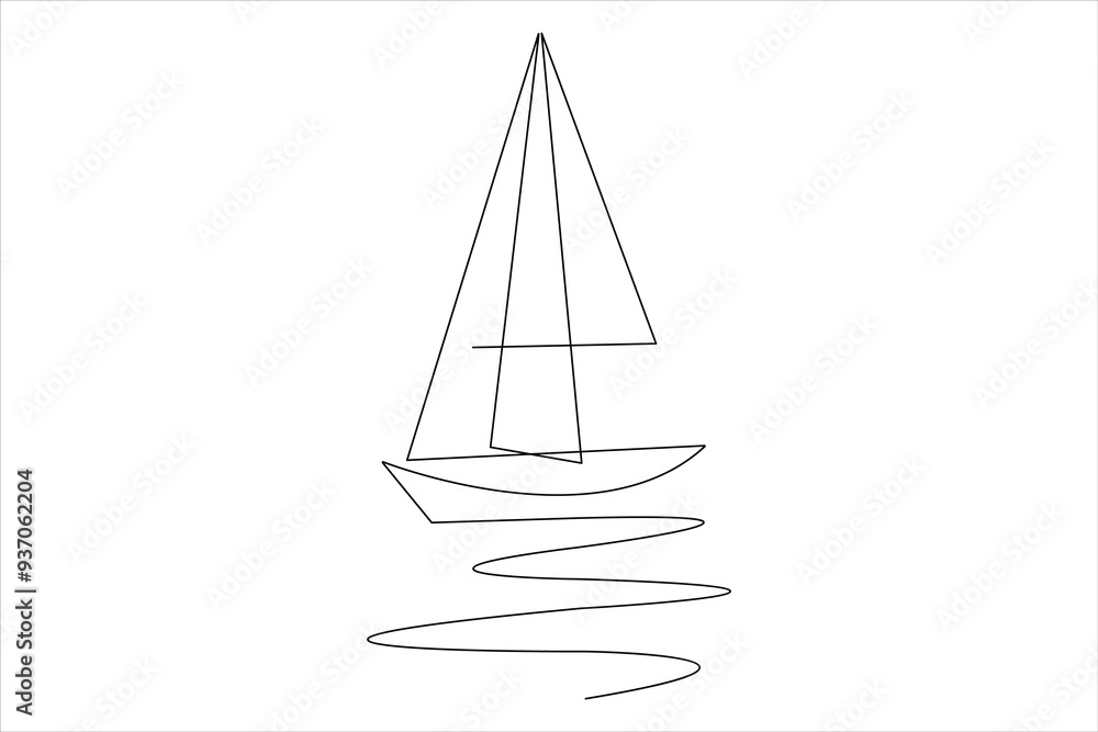 One continuous line art drawing of sailboat design travel tourism concept outline vector illustration One continuous line art drawing of sailboat design travel tourism concept outline vector illustration