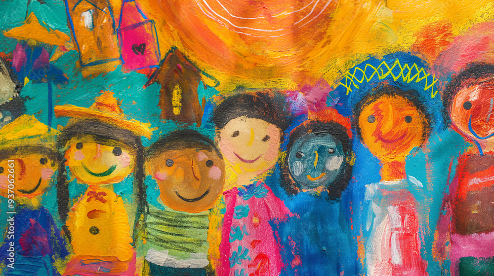 Fototapeta premium Children�s Art: Artwork created by children depicting Hispanic culture, Hispanic Heritage Month, with copy space