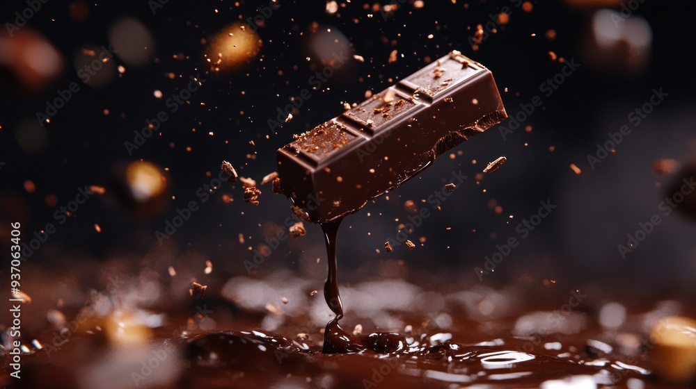 Chocolate Bar Splashing Into Melted Chocolate Chocolate Bar Splashing Into Melted Chocolate